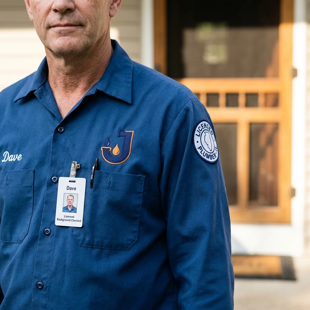 Licensed plumber showing ID badge in Daleville, VA
