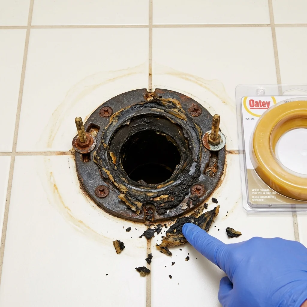 Failed wax ring showing water seepage at the base of a toilet in a Daleville, VA home