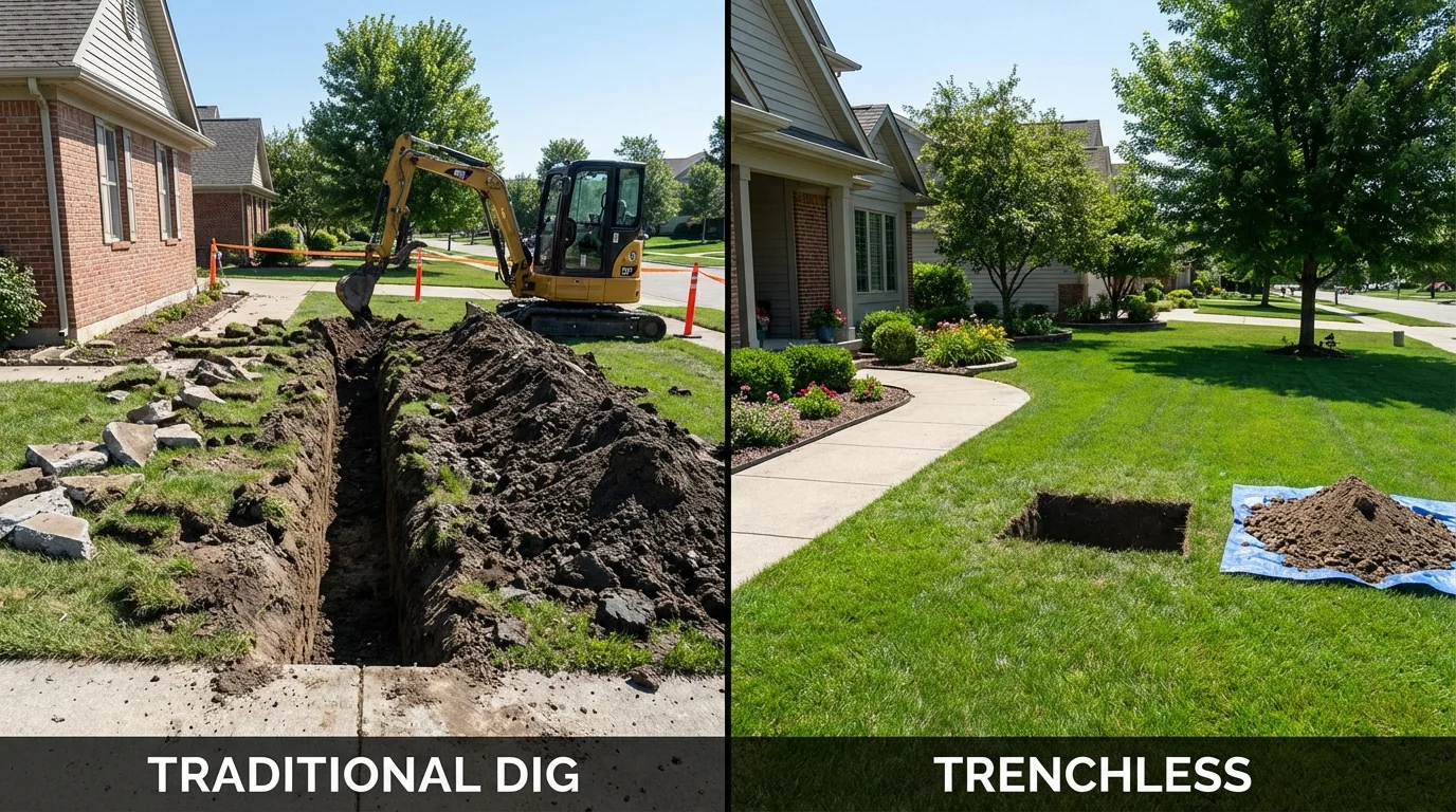 Trenchless sewer repair with minimal yard damage versus traditional excavation in Daleville, VA